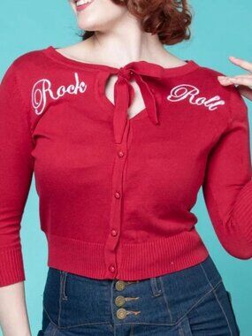 Collectif Charlene Rock & Roll Cardigan Sweater Red